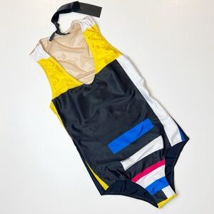 •DANIELA CORTE• Multicolor Geometric Print One Piece Swimsuit Mesh‎ Back Size XS